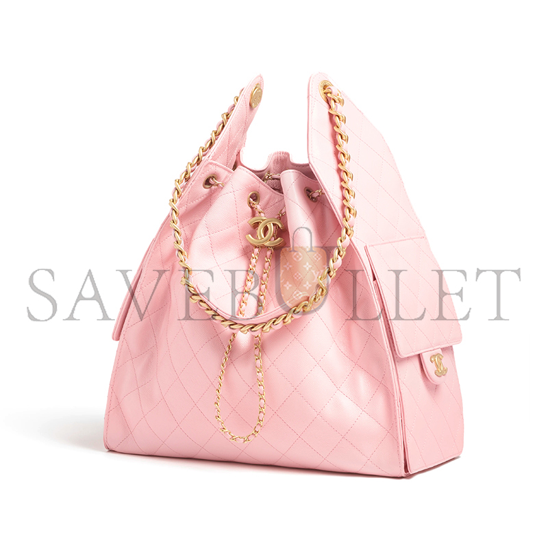 Ch*el 25 medium handbag grained calfskin & gold-tone metal light pink as5311 (40*30*15cm)